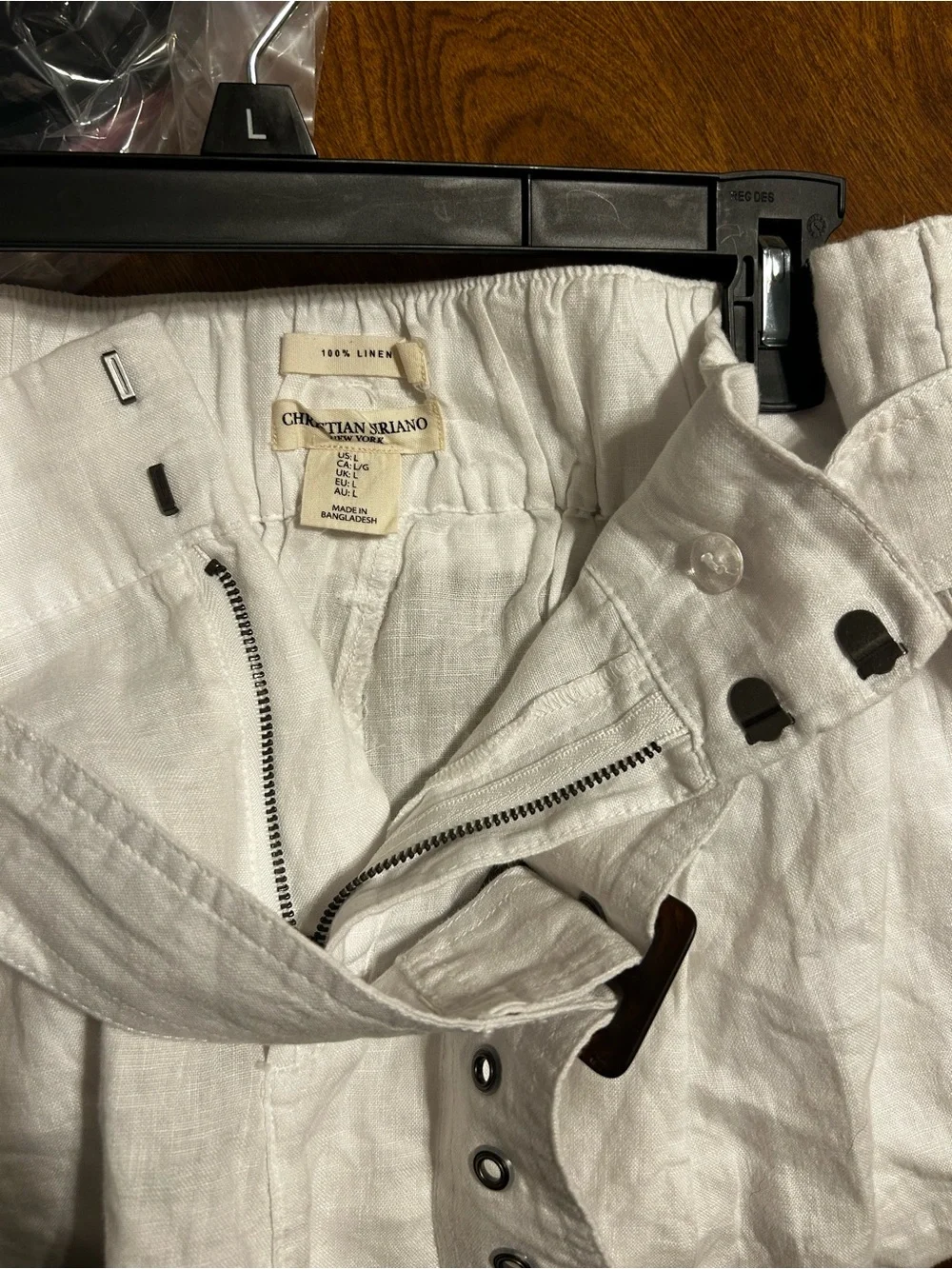 Christian Siriano White High-Waist Linen Belted Shorts